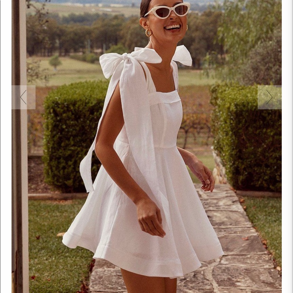 DISSH Aisle White Linen Bow Mini Dress- US Size 2 NWT